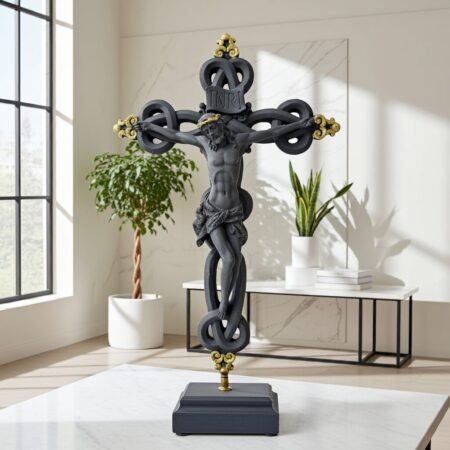 Alternative view of Lava Statues Volcano Etna Sicily Christ