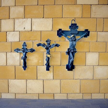 Alternative view of Lava Statues Volcano Etna Sicily Christ