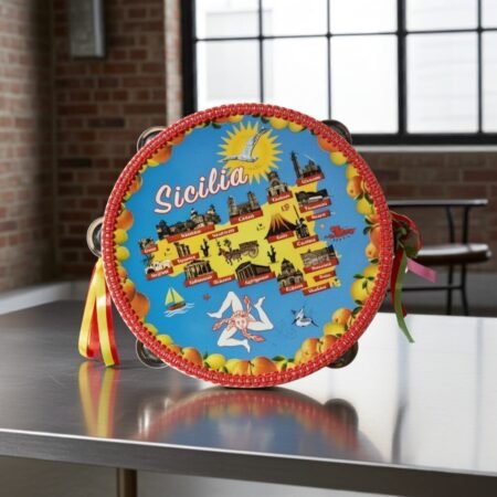 Alternative view of a SOUVENIRS, Tamburello Siciliano, Sicilian tambourine, Real leather, Sicily