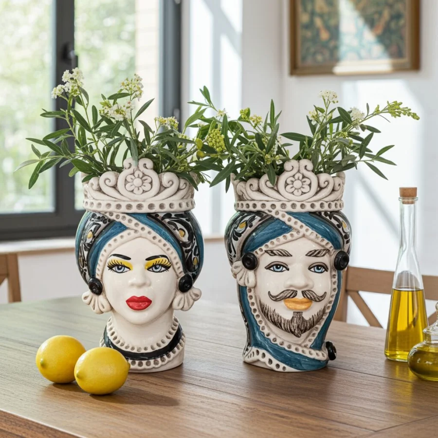 Sicilan Testa di Moro Caltagirone Ceramic hand decorated 20cm