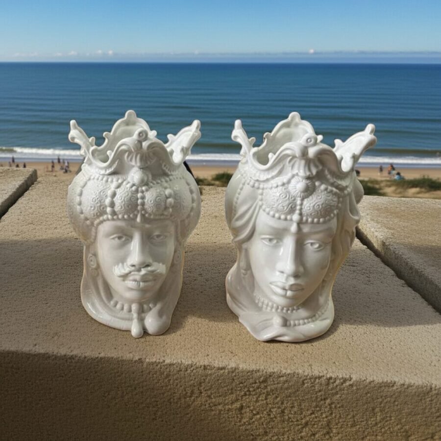 Sicilan Testa di Moro white ( King & Queen) Caltagirone Ceramic hand decorated 40cm - Image 5