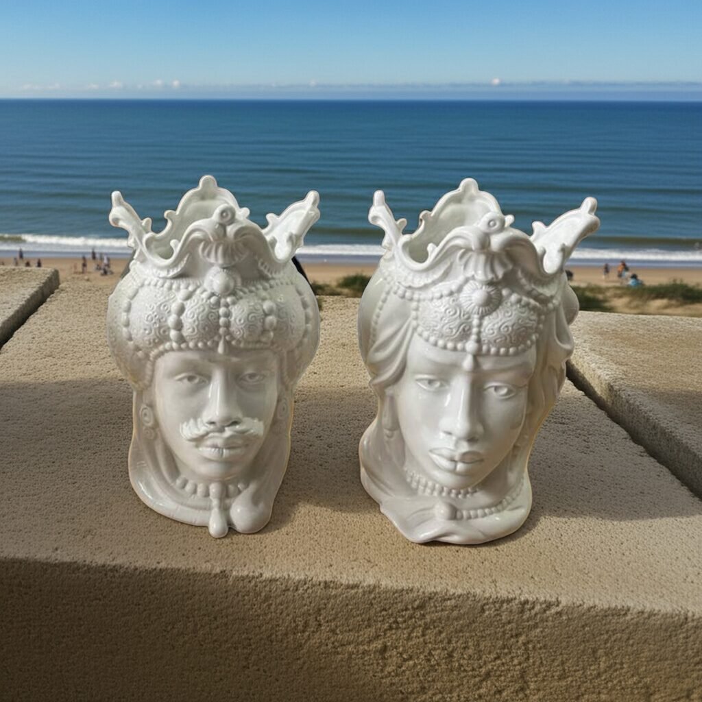 Sicilan Testa di Moro white ( King & Queen) Caltagirone Ceramic hand decorated 40cm - Image 5