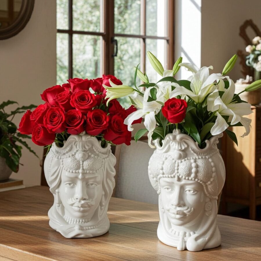 Sicilan Testa di Moro white ( King & Queen) Caltagirone Ceramic hand decorated 40cm - Image 4