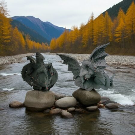 Alternative view of Lava Statues Volcano Etna Sicily Dragon