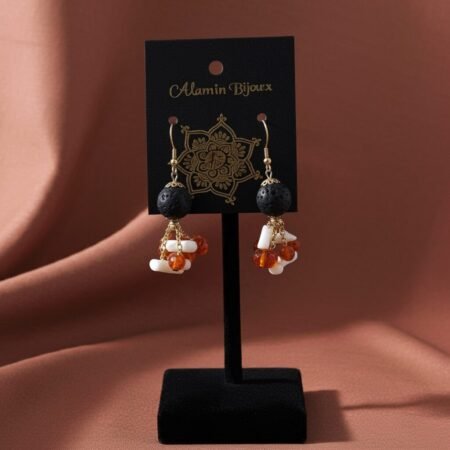 Natural Volcanic Lava Graduaded Beads Dangle Earrings, Sicily, gift