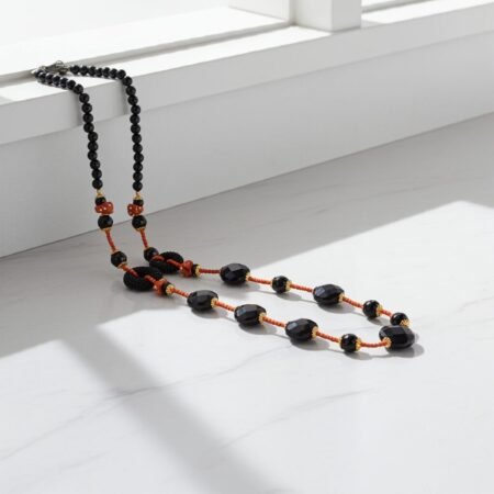 Alternative view of Necklace made with Onyx, Coral and Bamboo, handmade, Sicily, gift for her.