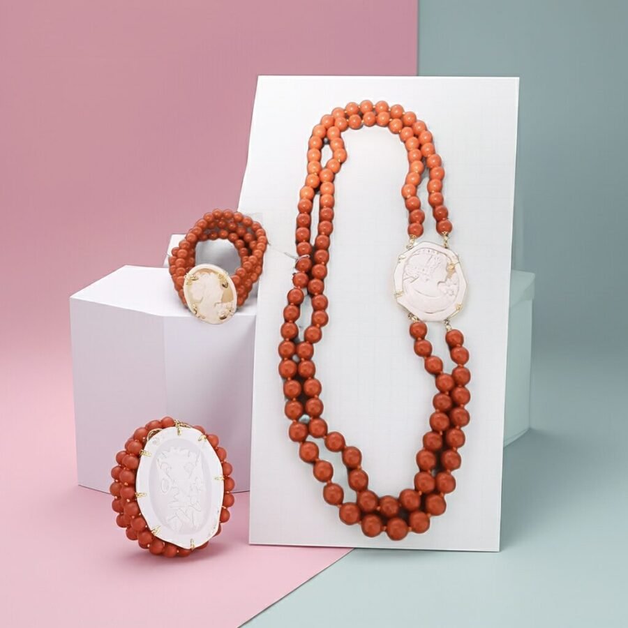 Majorca Pearls Necklace with Cameo and Bracelet with Cameo handmade in Italy, gift for her, bridal necklace, wedding, camée, custom, mother's gift, genuine italian cameo. - Image 4