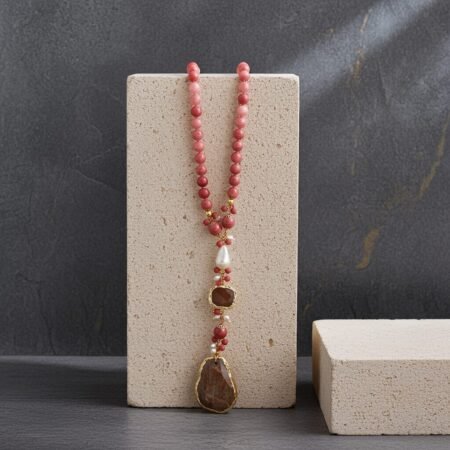 Pink cat's eye stone necklace, statement necklace, women necklace, pink beaded necklace.