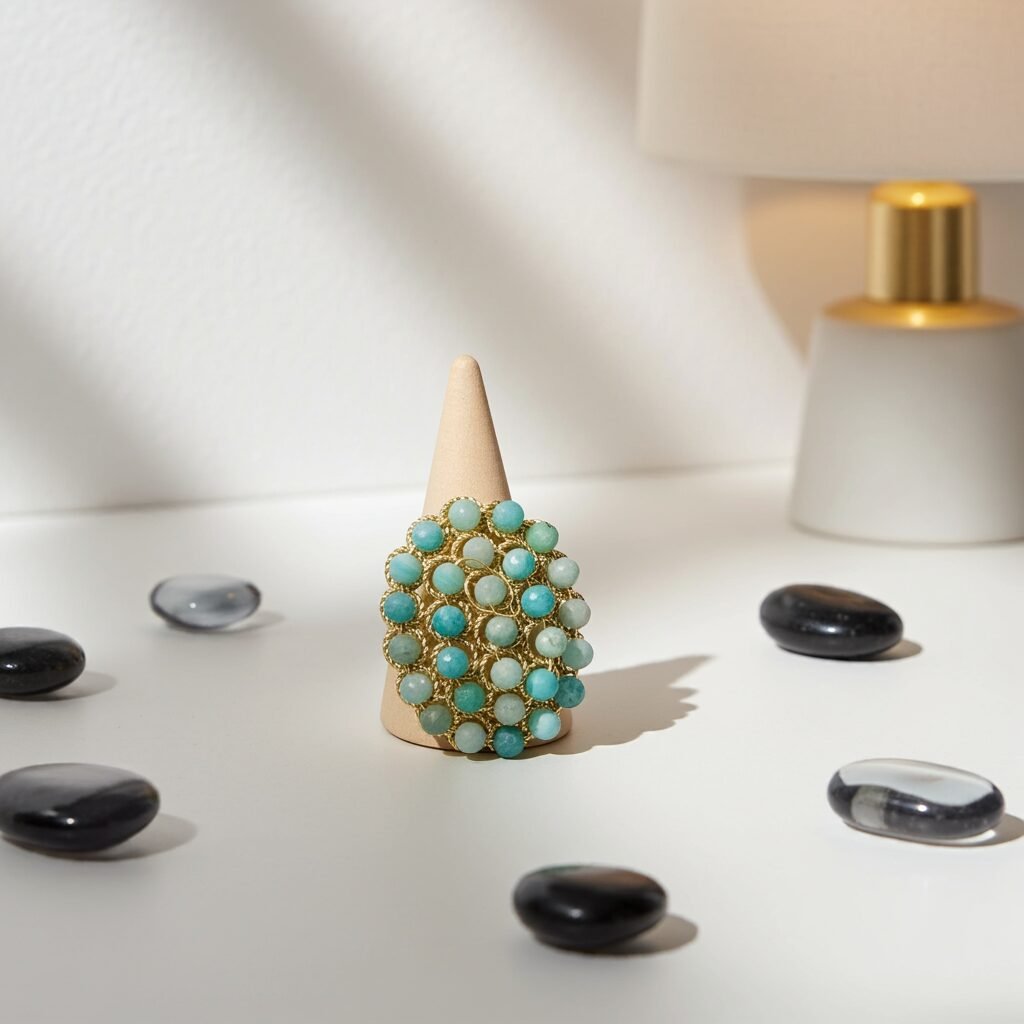 Amazonite Ring, ADJUSTABLE RING, Natural Gemstone Ring, vintage ring, Handmade Rings, Artisan Jewelry, Rings for women, gift, made in Sicily (italy).