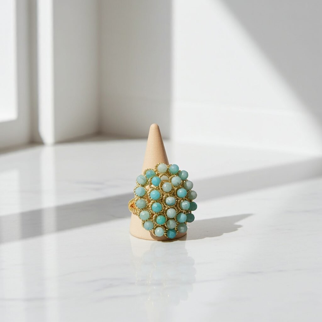 Amazonite Ring, ADJUSTABLE RING, Natural Gemstone Ring, vintage ring, Handmade Rings, Artisan Jewelry, Rings for women, gift, made in Sicily (italy). - Image 2