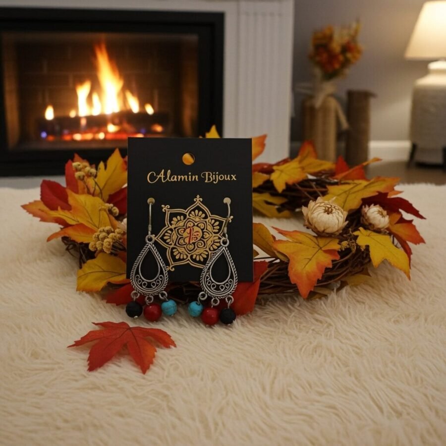 Natural Volcanic Lava Graduaded Beads Dangle Earrings, Sicily, gift