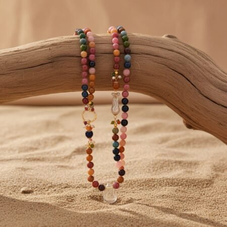 Alternative view of Necklace made with Tourmaline Jade, beautiful colours, handmade, Sicily, gift for her.