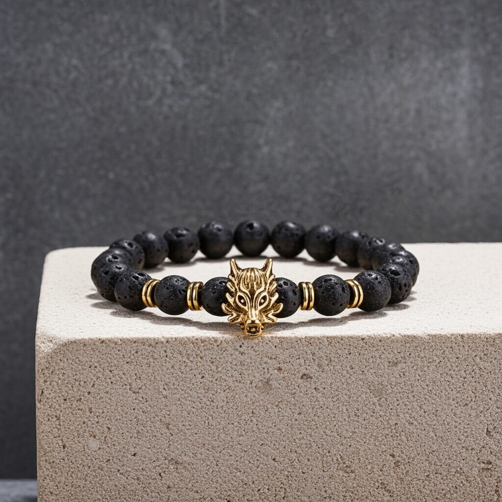 Black Lava Stone Dragon Charm Bracelet For Men Fashion Cool Beaded Bracelets Wedding Bracelet