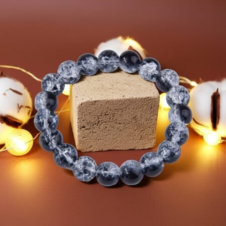 Elevate Your Look with This Translucent Beaded Bracelet - Black & White Crackle Glass Beads!