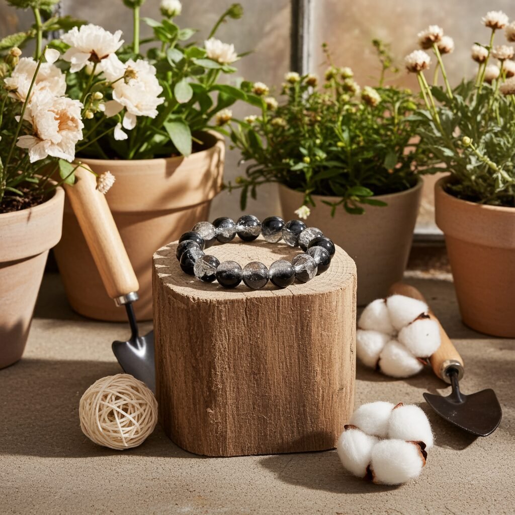 Elevate Your Look with This Translucent Beaded Bracelet - Black & White Crackle Glass Beads! - Image 5
