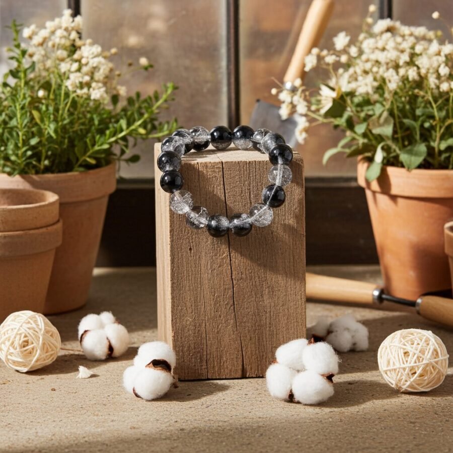 Elevate Your Look with This Translucent Beaded Bracelet - Black & White Crackle Glass Beads! - Image 3