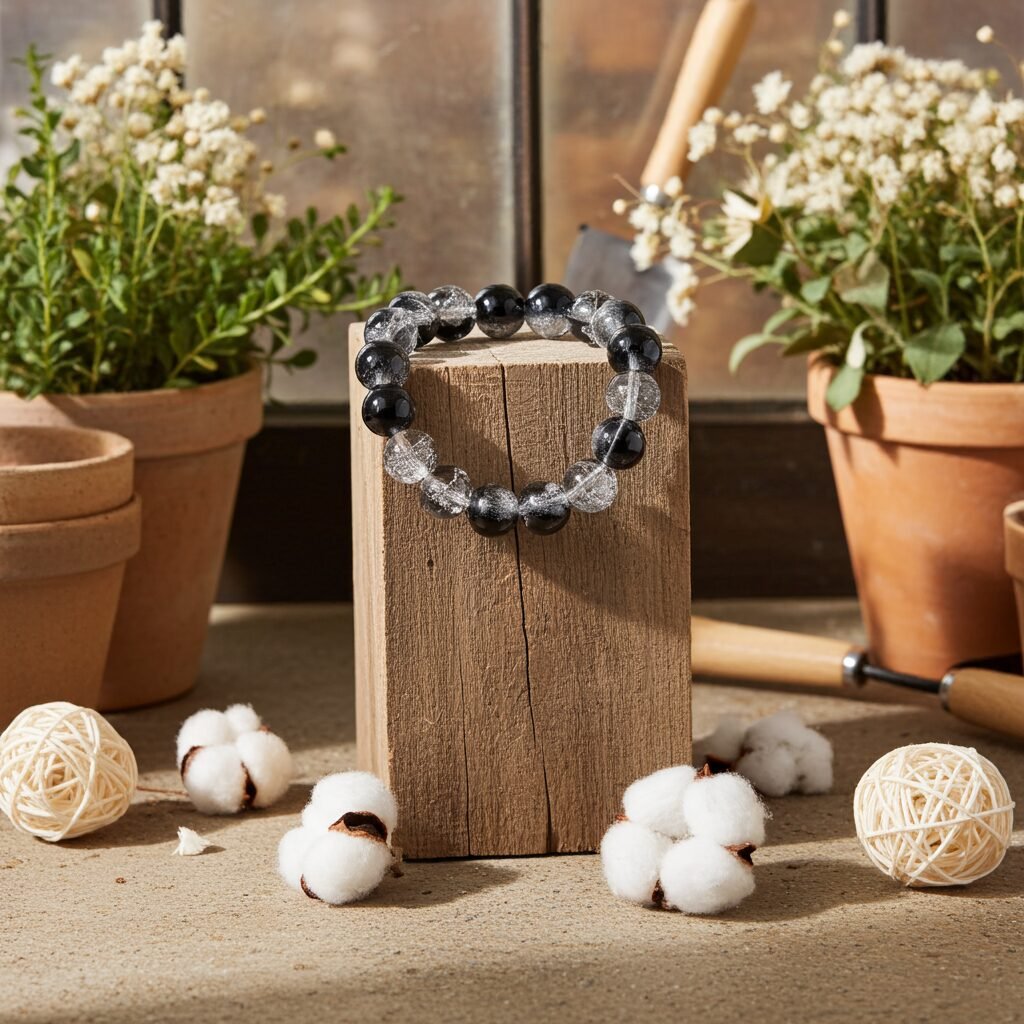 Elevate Your Look with This Translucent Beaded Bracelet - Black & White Crackle Glass Beads! - Image 3