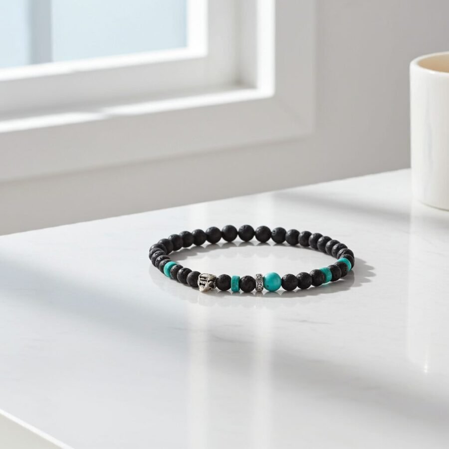 Black Lava Stone Bracelet For Men Fashion Cool Beaded Bracelets, made in Sicily, gift. - Image 4