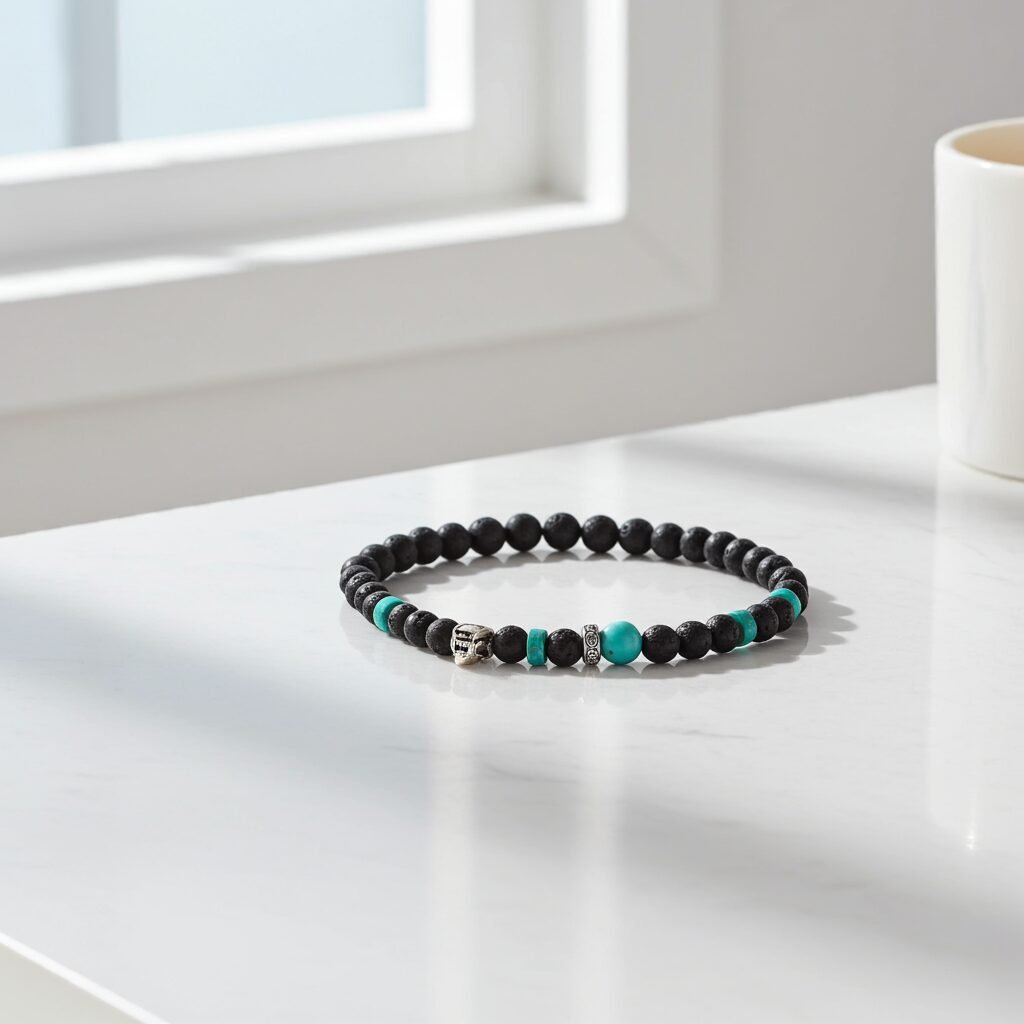 Black Lava Stone Bracelet For Men Fashion Cool Beaded Bracelets, made in Sicily, gift. - Image 4