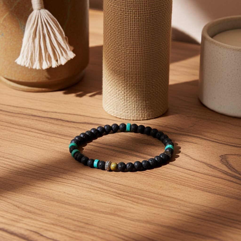 Black Lava Stone Bracelet For Men Fashion Cool Beaded Bracelets, made in Sicily, gift. - Image 5