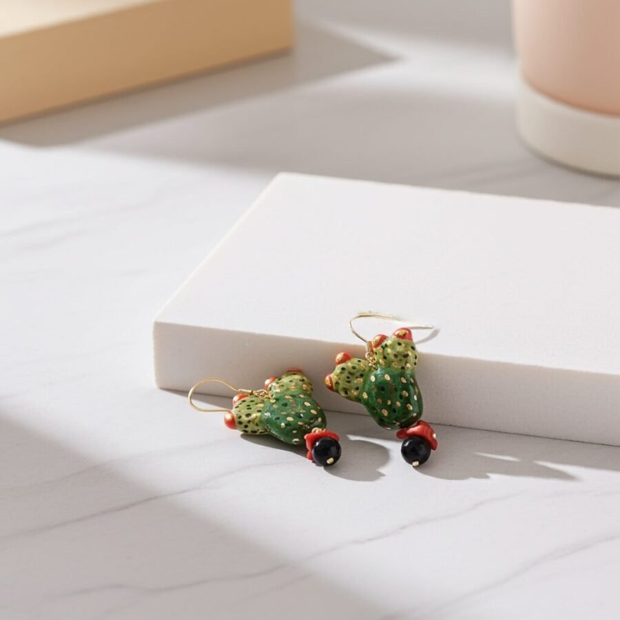Ceramic Cactus fruit earring, prickly pear earrings, orecchini Fico D'india,  Italy Sicilian jewelry, Made in Italy - Image 4