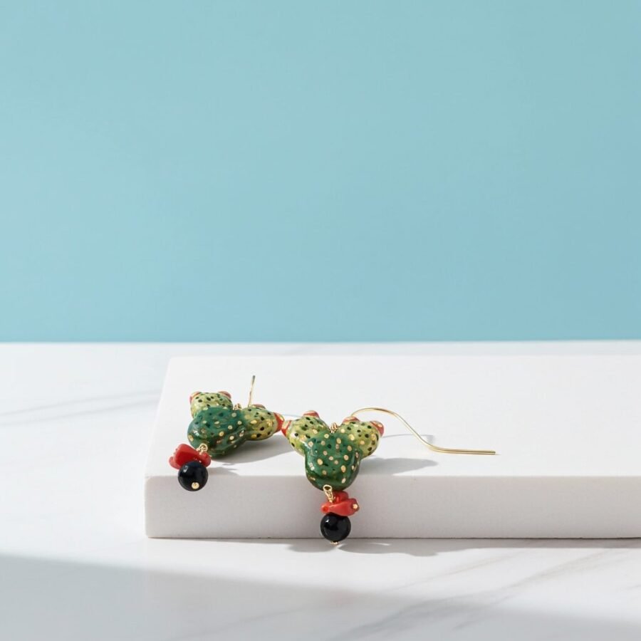 Ceramic Cactus fruit earring, prickly pear earrings, orecchini Fico D'india,  Italy Sicilian jewelry, Made in Italy - Image 2