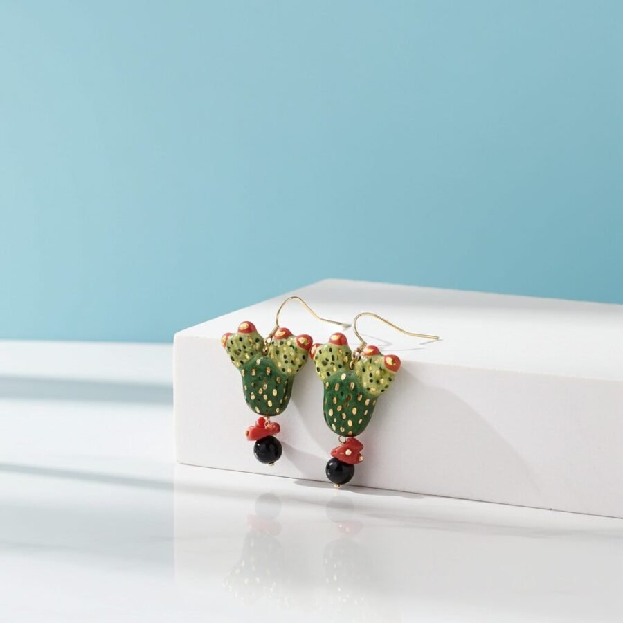 Ceramic Cactus fruit earring, prickly pear earrings, orecchini Fico D'india,  Italy Sicilian jewelry, Made in Italy