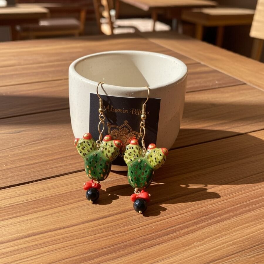 Ceramic Cactus fruit earring, prickly pear earrings, orecchini Fico D'india,  Italy Sicilian jewelry, Made in Italy - Image 5