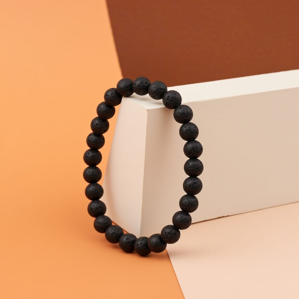 Black Lava Stone Bracelet For Men Fashion Cool Beaded Bracelets, made in Sicily. - Image 3