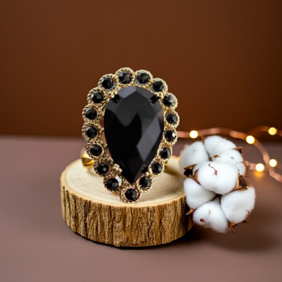 Natural Black Crystal, ADJUSTABLE RING, Natural Gemstone Ring, vintage ring, Handmade Rings, Artisan Jewelry, Rings for women, gift, made in Sicily. - Image 4