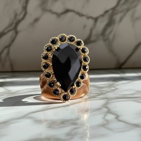 Natural Black Crystal, ADJUSTABLE RING, Natural Gemstone Ring, vintage ring, Handmade Rings, Artisan Jewelry, Rings for women, gift, made in Sicily.