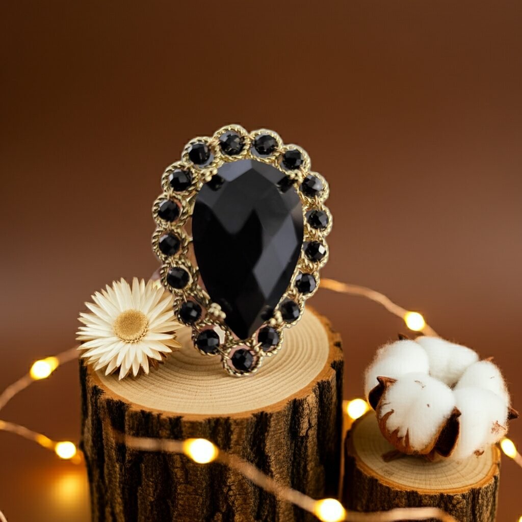 Natural Black Crystal, ADJUSTABLE RING, Natural Gemstone Ring, vintage ring, Handmade Rings, Artisan Jewelry, Rings for women, gift, made in Sicily. - Image 3