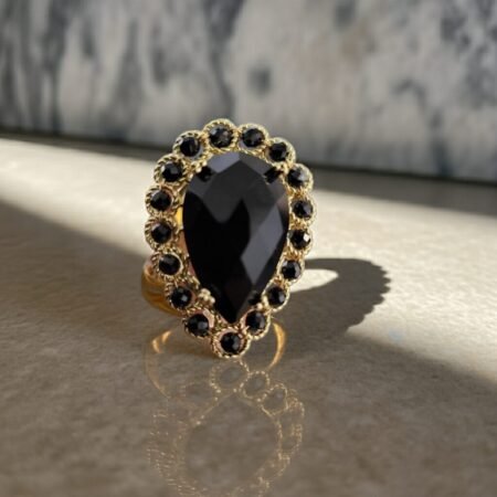 Alternative view of Natural Black Crystal, ADJUSTABLE RING, Natural Gemstone Ring, vintage ring, Handmade Rings, Artisan Jewelry, Rings for women, gift, made in Sicily.
