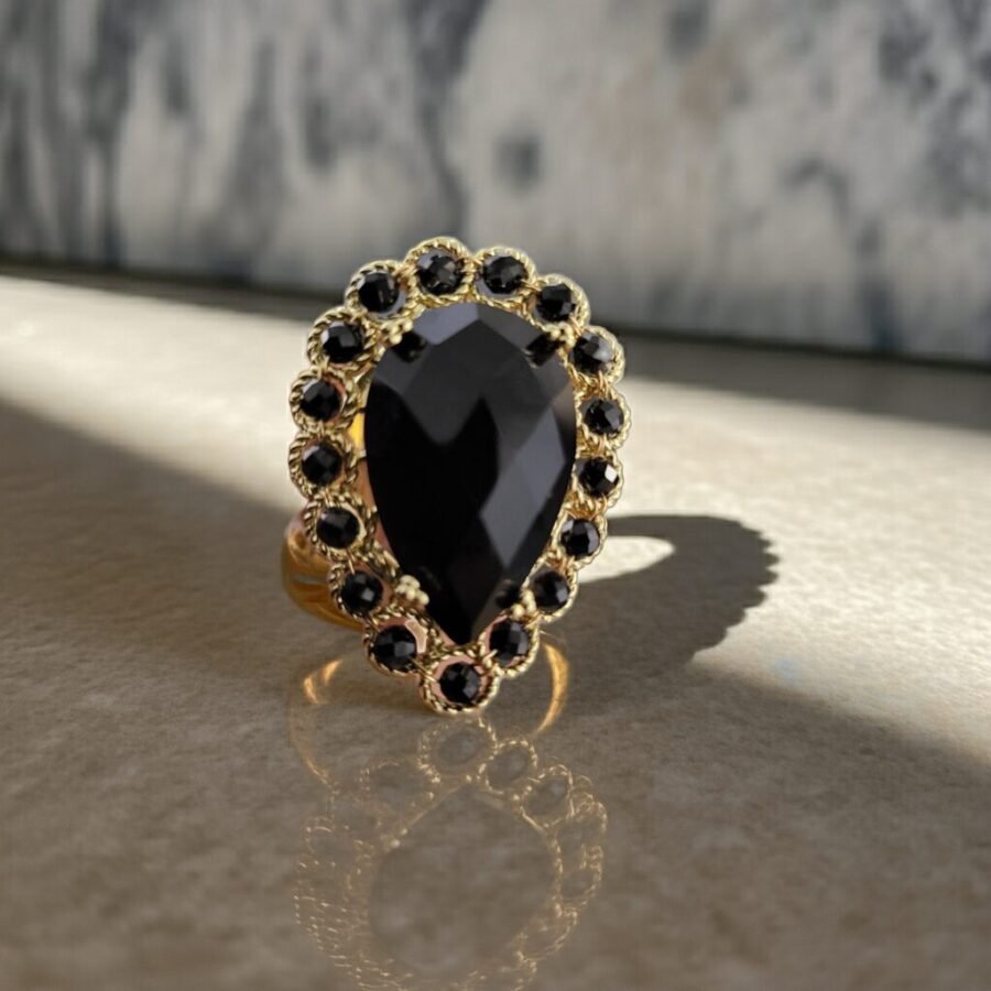 Natural Black Crystal, ADJUSTABLE RING, Natural Gemstone Ring, vintage ring, Handmade Rings, Artisan Jewelry, Rings for women, gift, made in Sicily. - Image 2