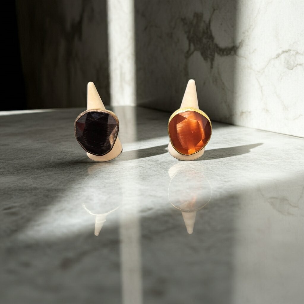 Natural Cat's Eye stone, different colours, ADJUSTABLE RINGS, Natural Gemstone Rings, vintage rings, Handmade Rings, Artisan Jewelry, Rings for women, gift, made in  Sicily (italy). - Image 4