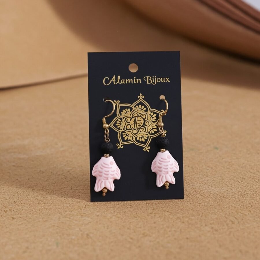 Natural Volcanic Lava Graduaded Beads Dangle Earrings, Sicily, gift - Image 5
