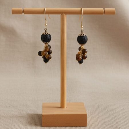 Alternative view of Natural Volcanic Lava Graduaded Beads Dangle Earrings, Sicily, gift