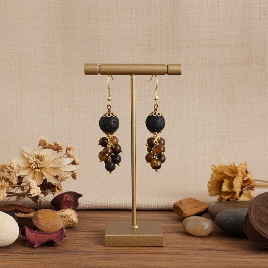 Natural Volcanic Lava Graduaded Beads Dangle Earrings, Sicily, gift - Image 4