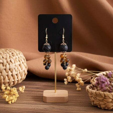 Natural Volcanic Lava Graduaded Beads Dangle Earrings, Sicily, gift