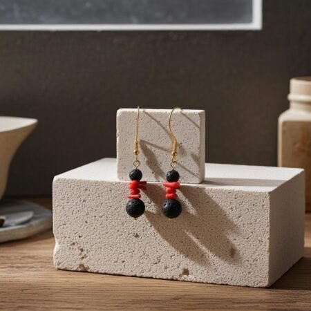 Natural Volcanic Lava Graduaded Beads Dangle Earrings, Sicily, gift