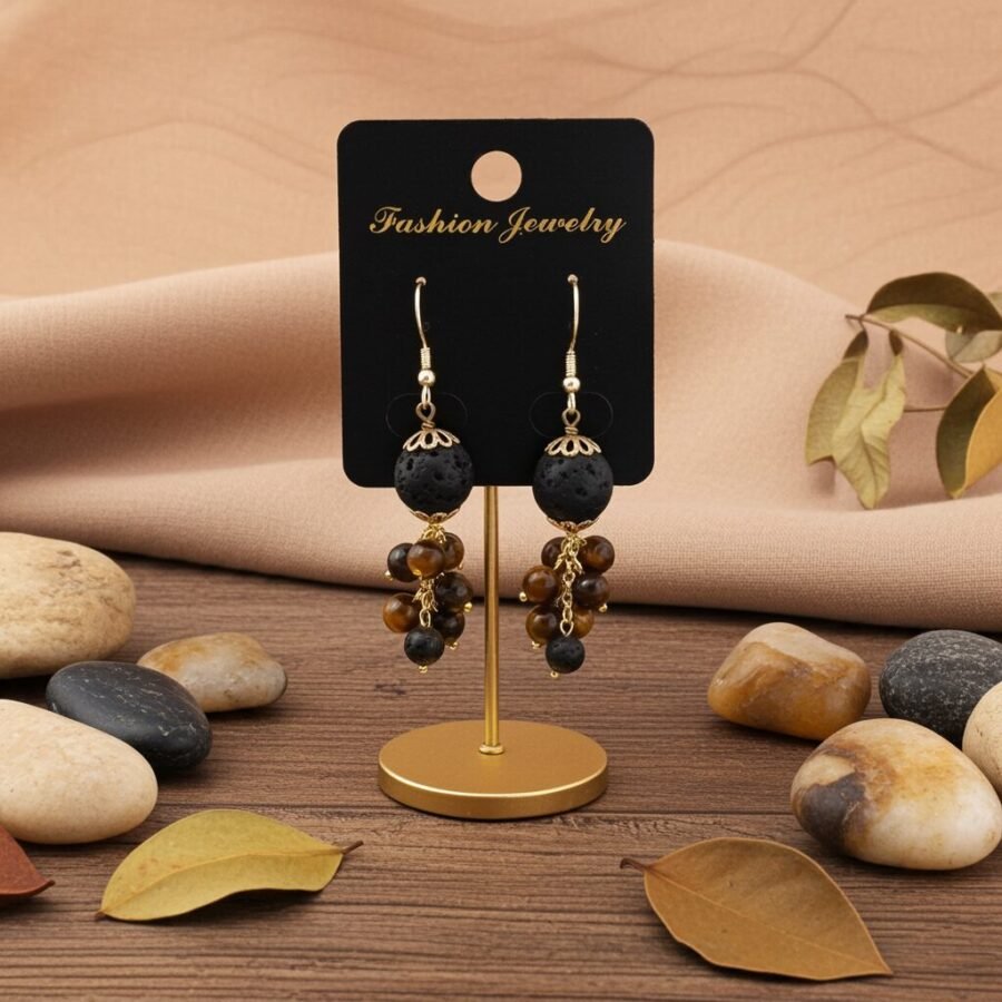 Natural Volcanic Lava Graduaded Beads Dangle Earrings, Sicily, gift - Image 3