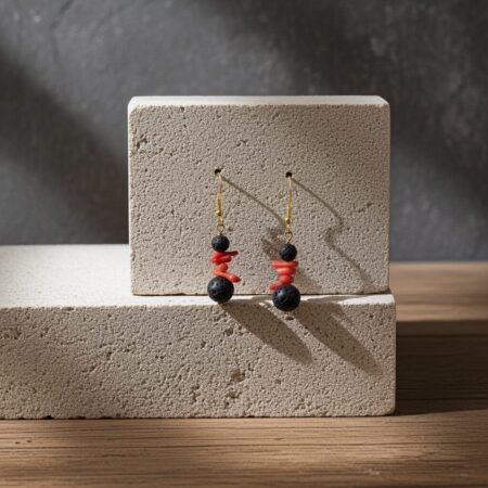 Alternative view of Natural Volcanic Lava Graduaded Beads Dangle Earrings, Sicily, gift