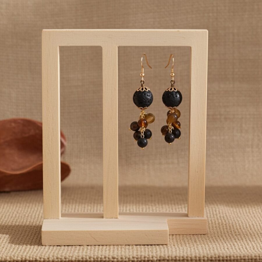 Natural Volcanic Lava Graduaded Beads Dangle Earrings, Sicily, gift - Image 6
