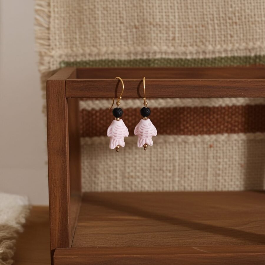 Natural Volcanic Lava Graduaded Beads Dangle Earrings, Sicily, gift