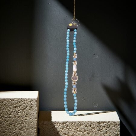Necklace made with Angelite, pearl and quartz, handmade, Sicily, women's jewellery, gift.
