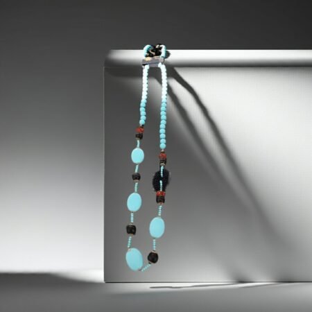 Alternative view of Turquoise, Onyx and Coral Necklace, handmade in Sicily, gift for her.