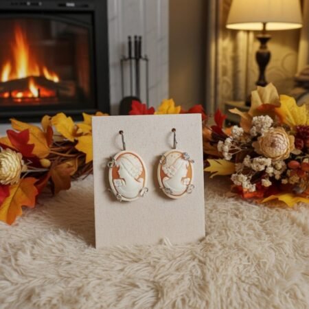 Alternative view of Vintage Lady Cameo Earrings, Carved In Italy, Sicily, gift for her.