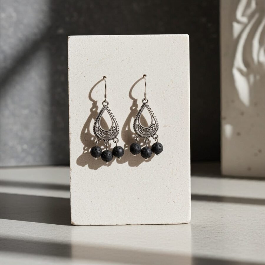 Natural Volcanic Lava Graduaded Beads Dangle Earrings, Sicily, gift - Image 6