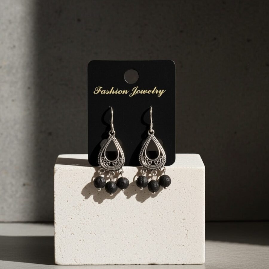 Natural Volcanic Lava Graduaded Beads Dangle Earrings, Sicily, gift