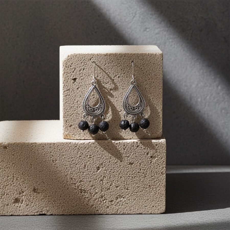 Natural Volcanic Lava Graduaded Beads Dangle Earrings, Sicily, gift - Image 2
